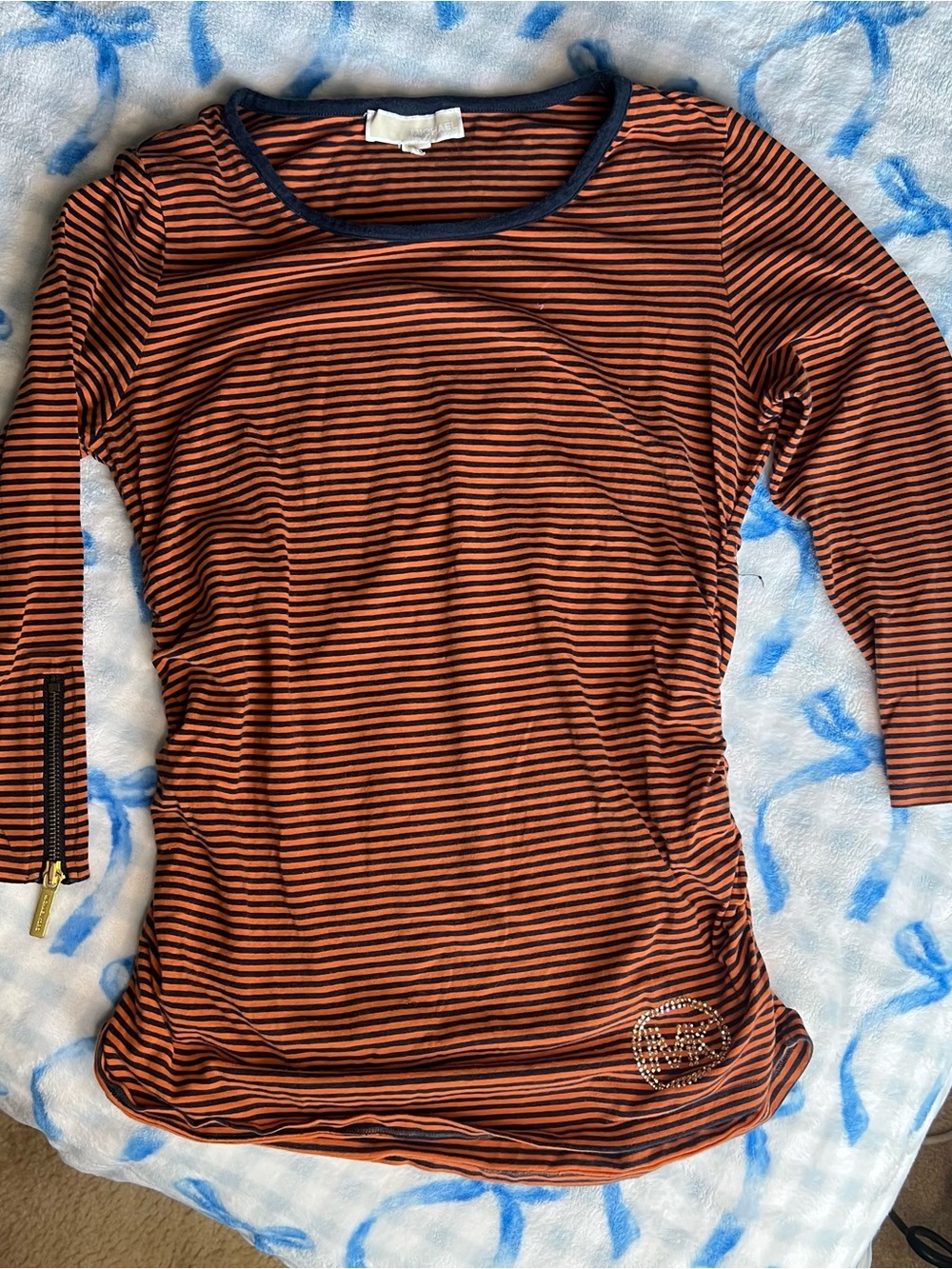 KORS Striped Ruched Top